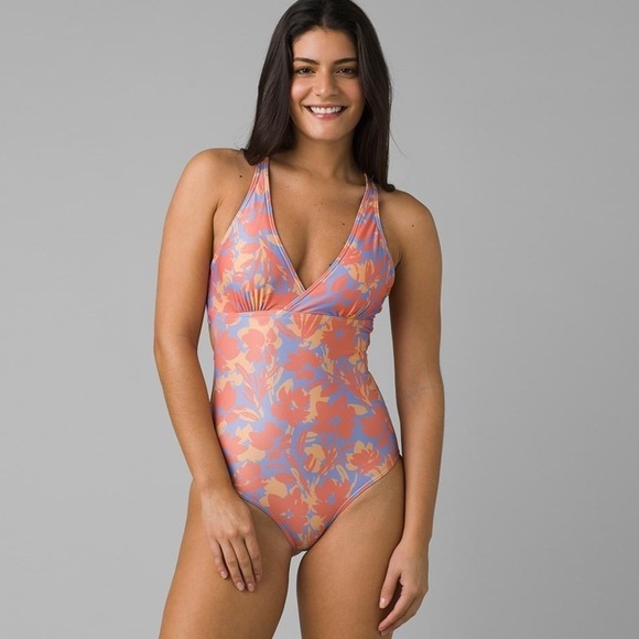 NWT Prana Atalia Floral Strappy Faux Wrap One Piece Swimsuit - Picture 1 of 8